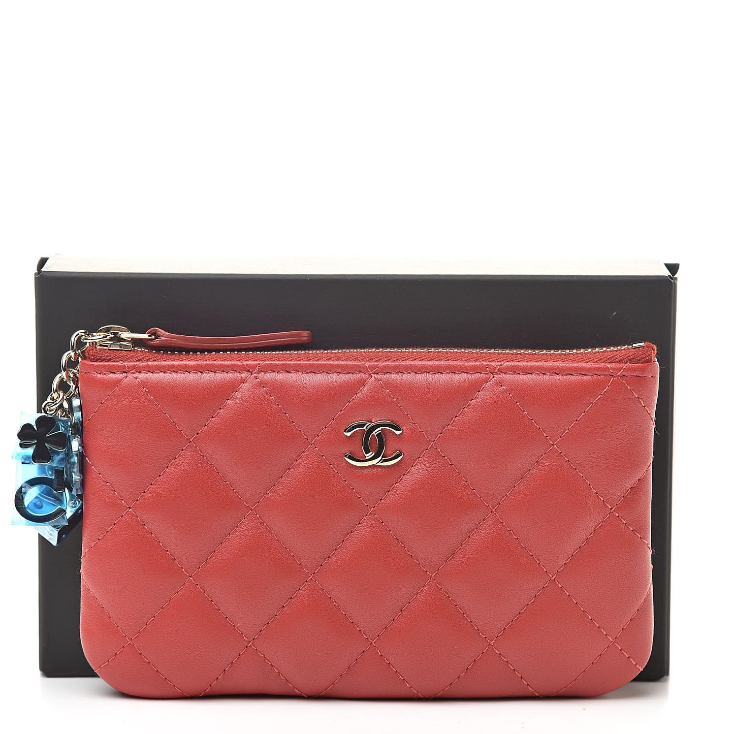 Lambskin Quilted Small Casino Cosmetic Case Red