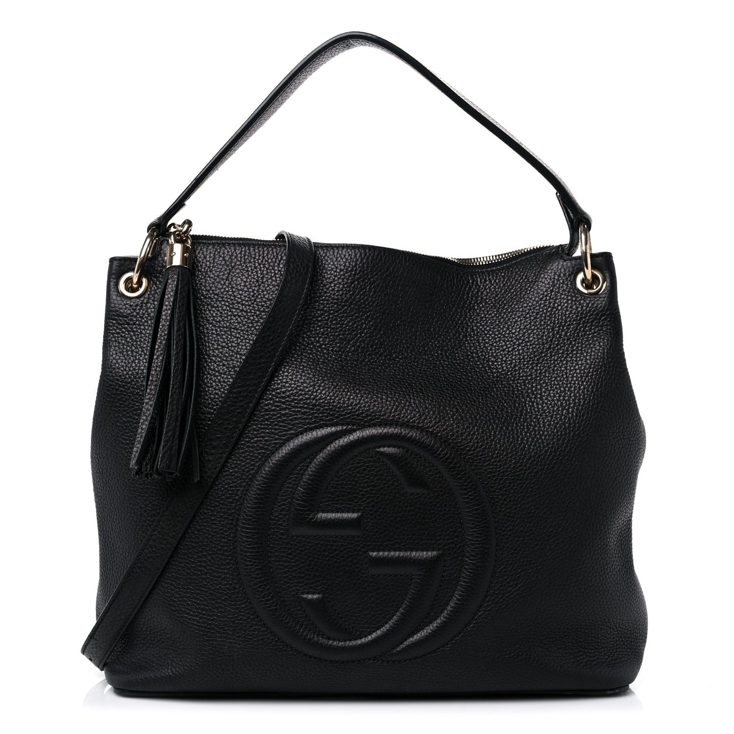 Pebbled Calfskin Large Soho Hobo Black