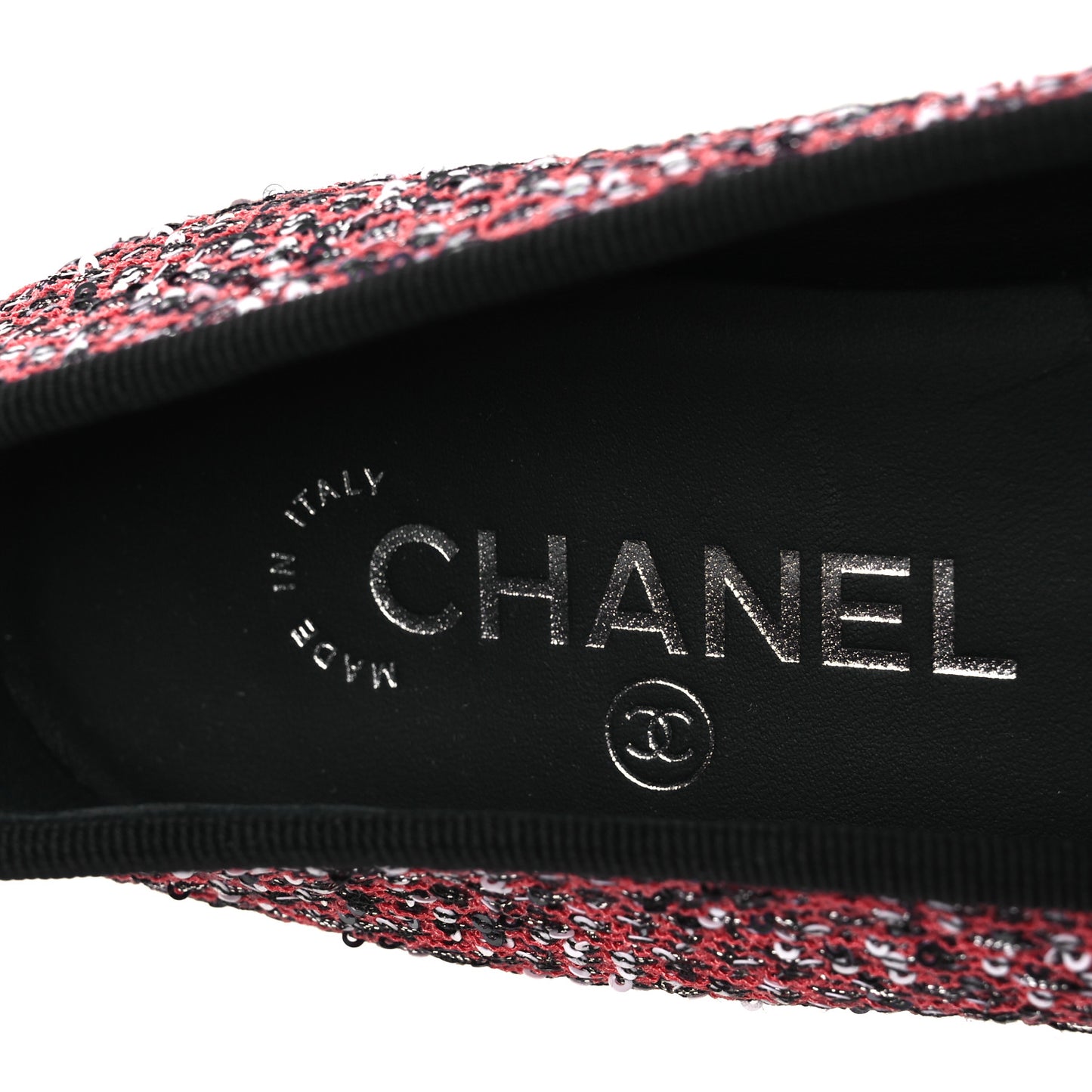 Glittered Tweed Sequin Grosgrain Cap Toe Ballet Flats 39 Pink White Silver Black
