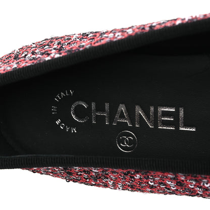 Chanel Glittered Tweed Sequin Grosgrain Cap Toe Ballet Flats 39 Pink White Silver Black 9 of 11
