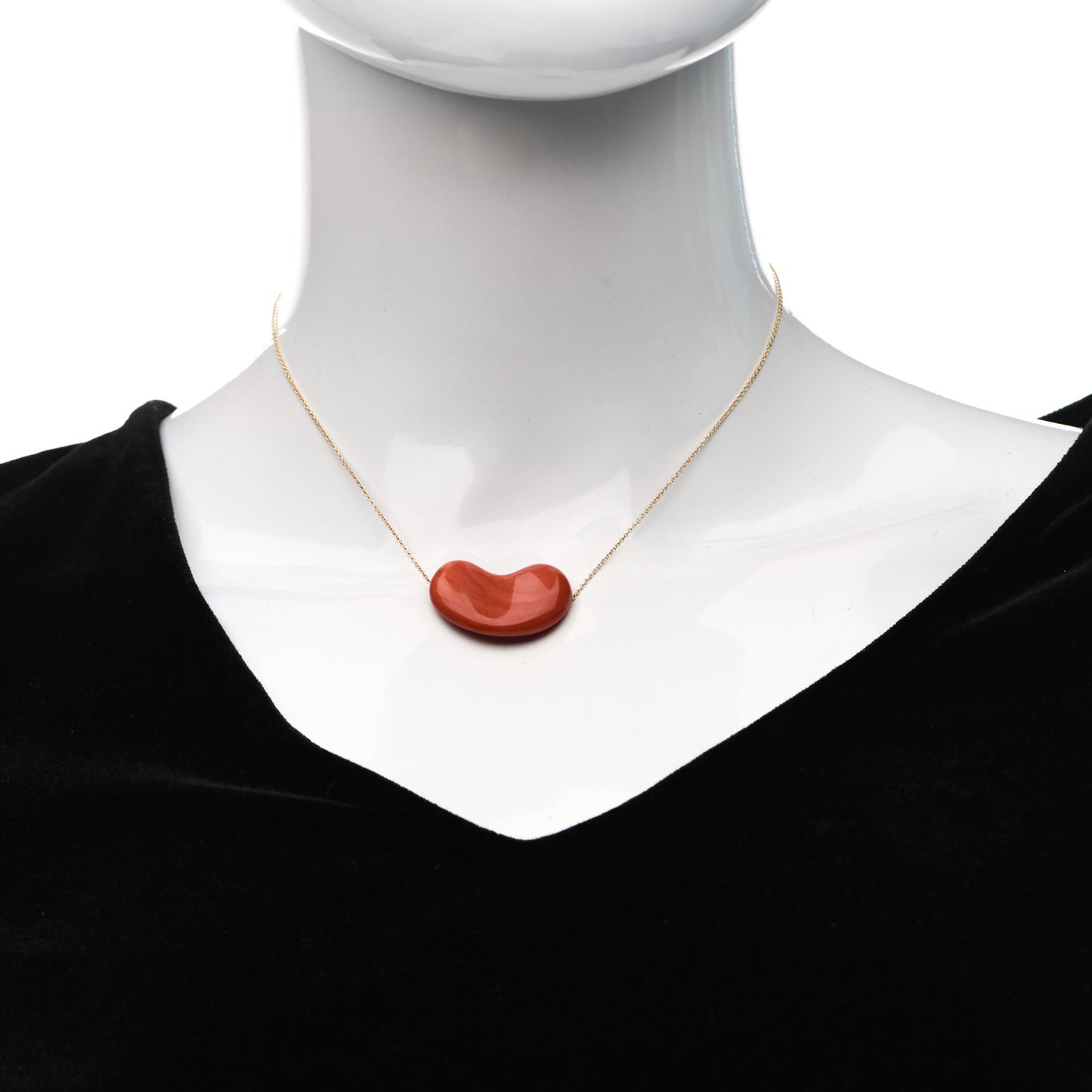 18K Yellow Gold Coral 30mm Elsa Peretti Bean Pendant Necklace