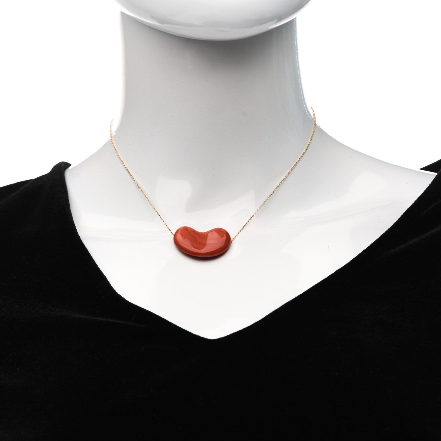 Tiffany 18K Yellow Gold Coral 30mm Elsa Peretti Bean Pendant Necklace 2 of 5