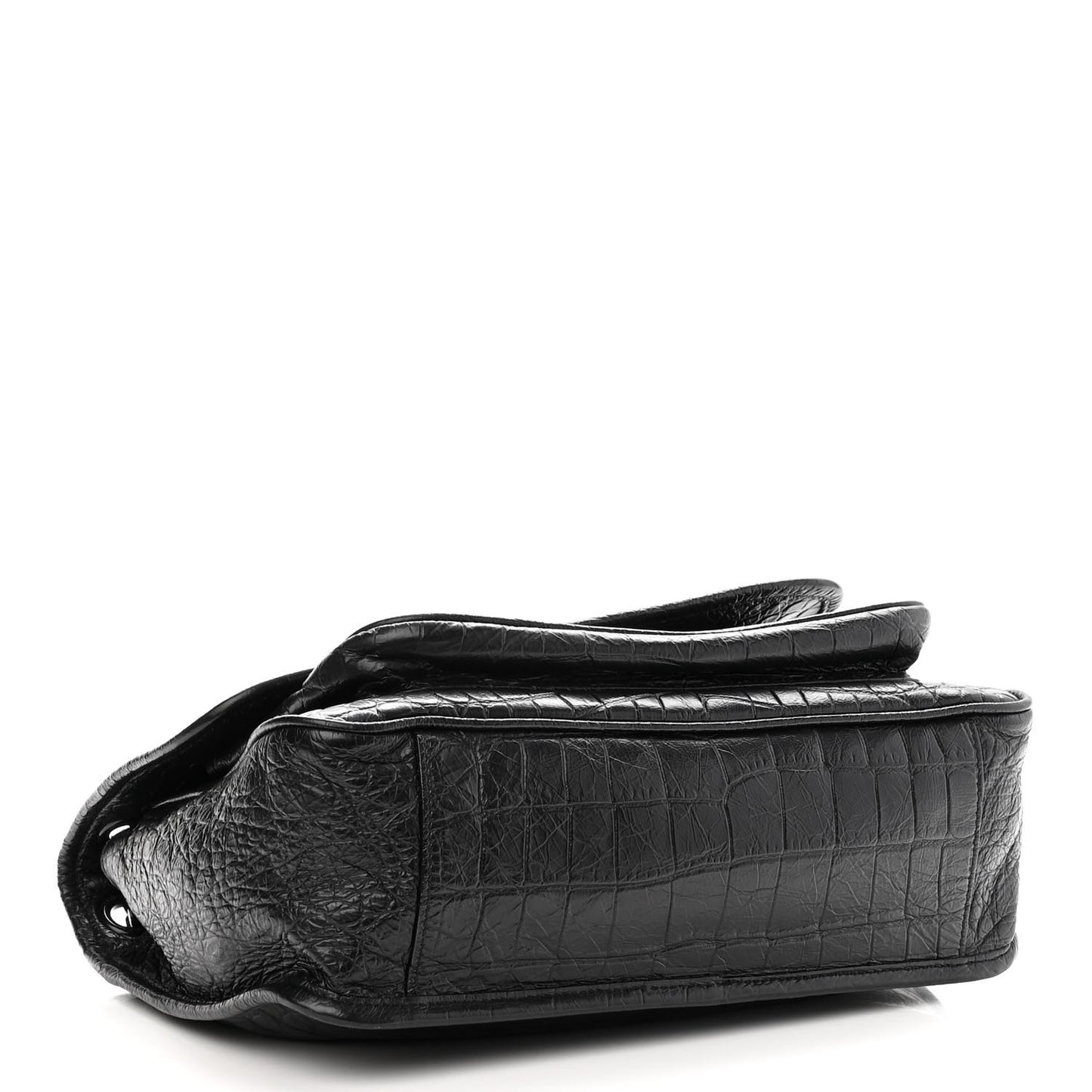 Crocodile Embossed Lambskin Monogram Medium Niki Chain Satchel Black