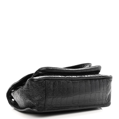 Saint Laurent Crocodile Embossed Lambskin Monogram Medium Niki Chain Satchel Black 4 of 9