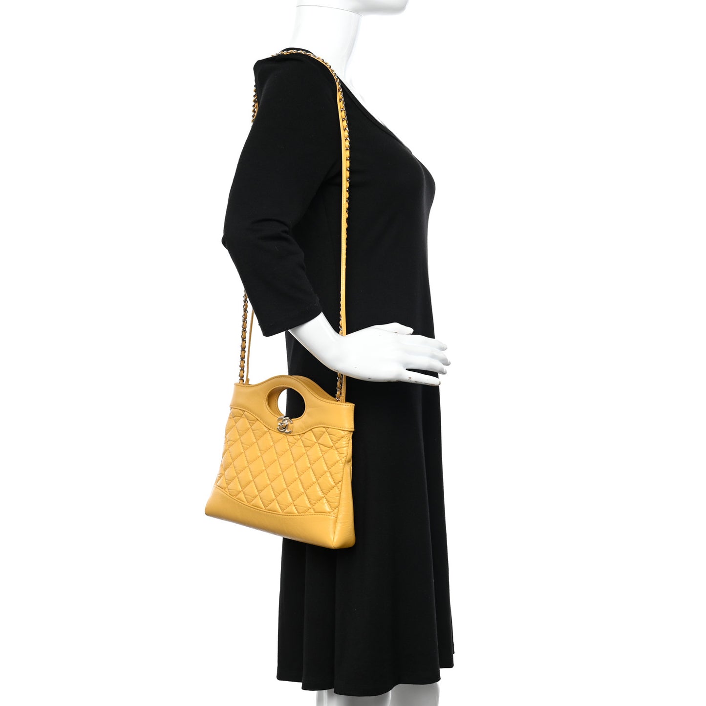 Shiny Crumpled Calfskin Quilted Mini 31 Shopping Bag Yellow
