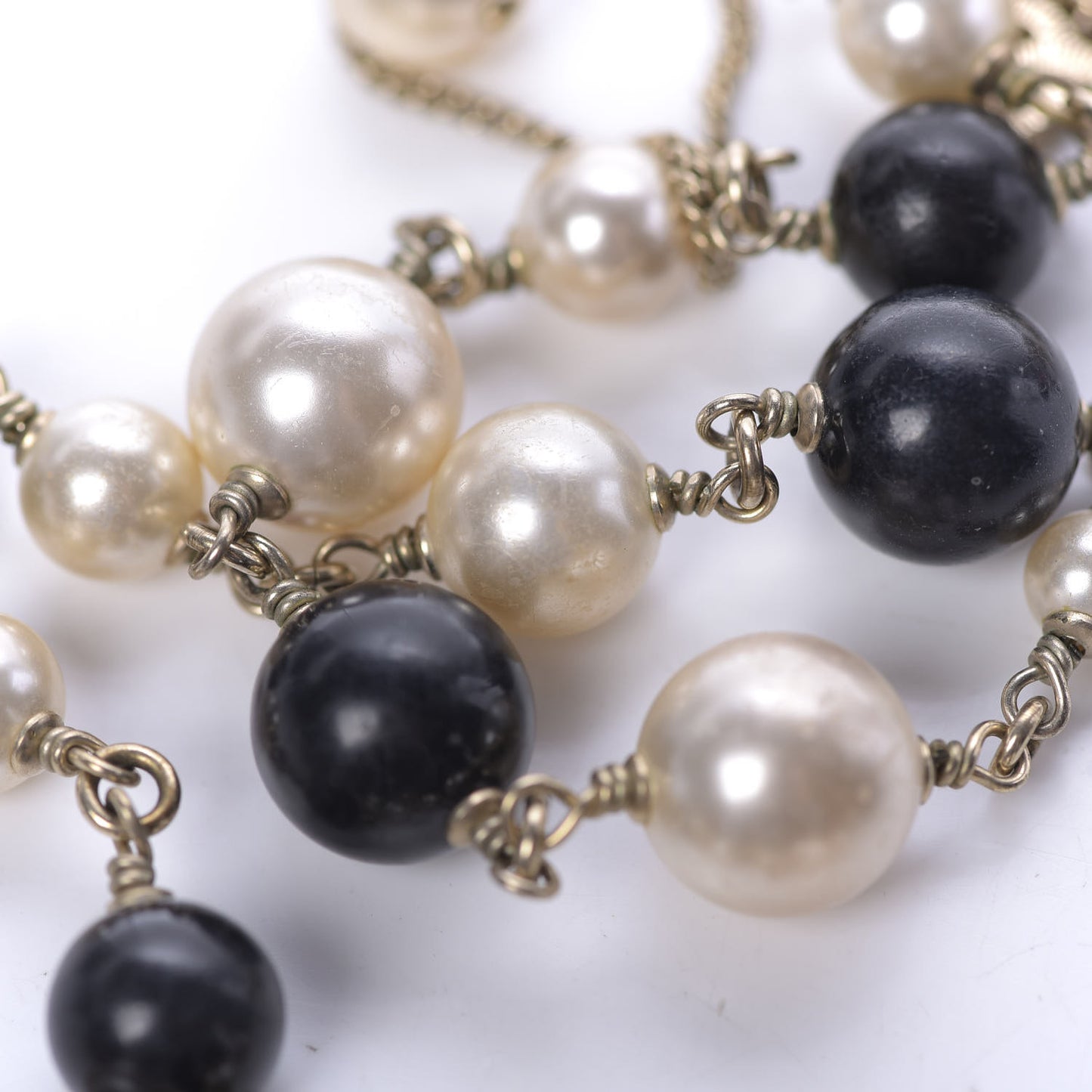 Pearl Bead Enamel CC Long Necklace Black Gold