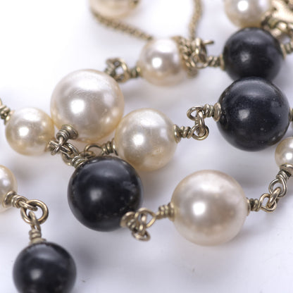 Chanel Pearl Bead Enamel CC Long Necklace Black Gold 9 of 10