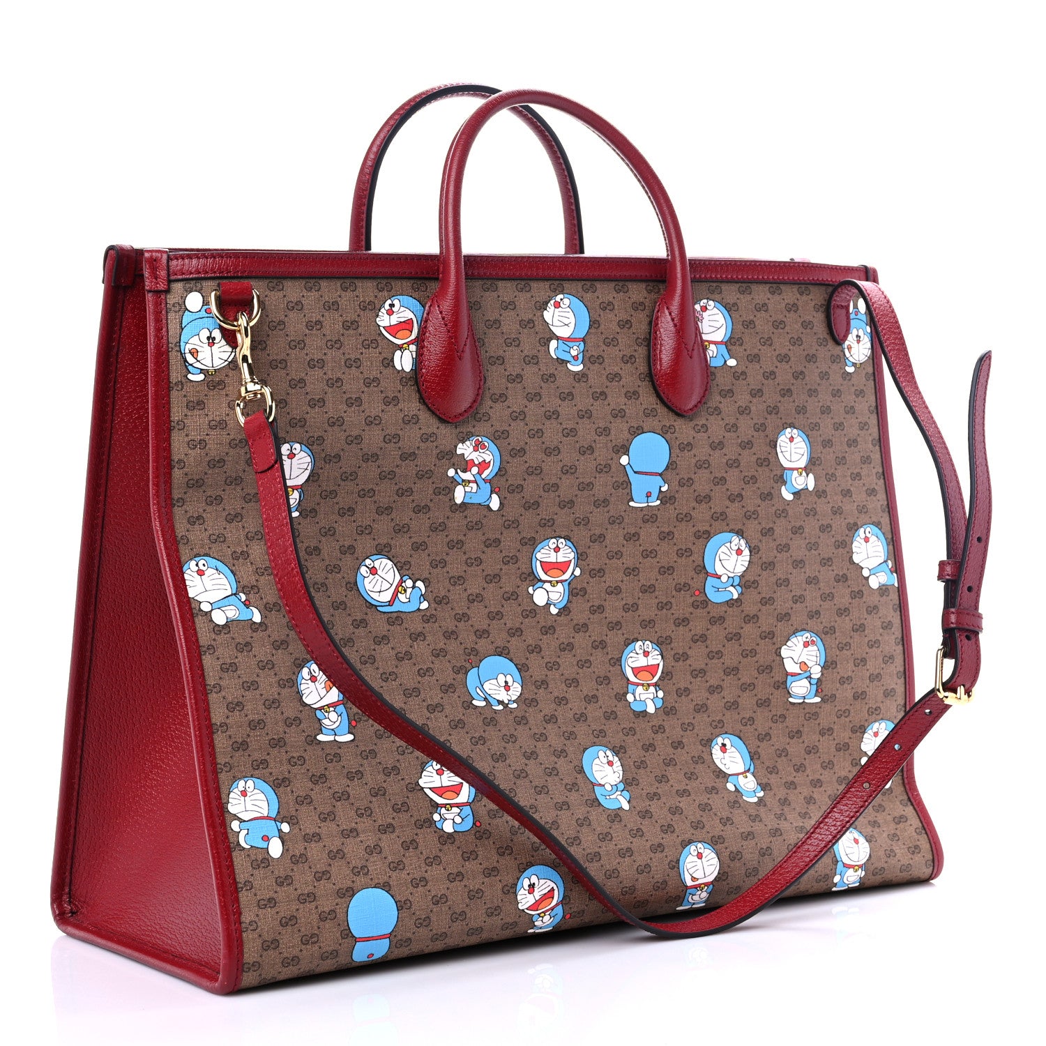 Gucci X DORAEMON Mini Vintage GG Supreme Monogram Large Tote Bag Beige Cherry Red 3 of 9