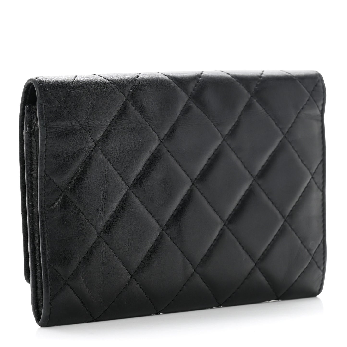 Calfskin Quilted Cambon Flap Wallet Black White