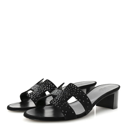 Hermes Suede Goatskin Crystal Oasis Sandals 39.5 Black 4 of 10