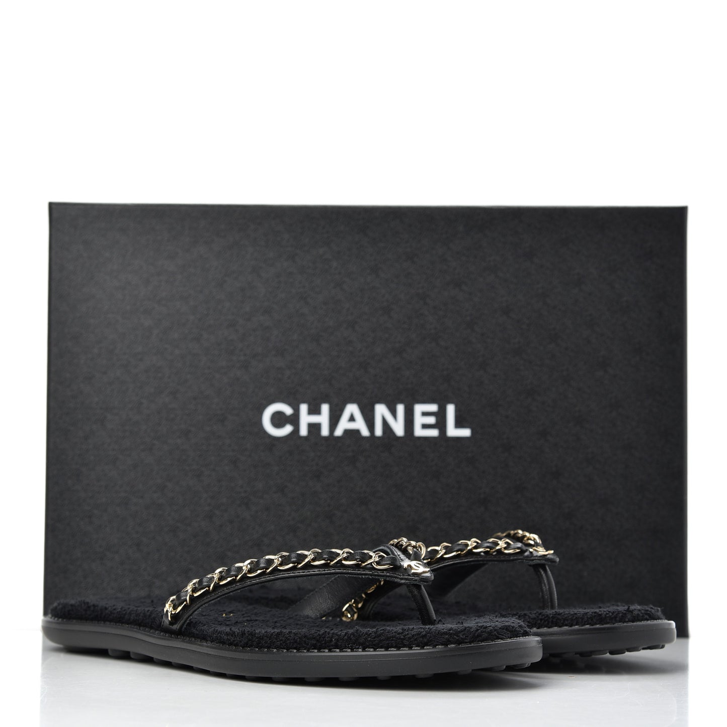 Lambskin CC Chain Thong Sandals 38 Black