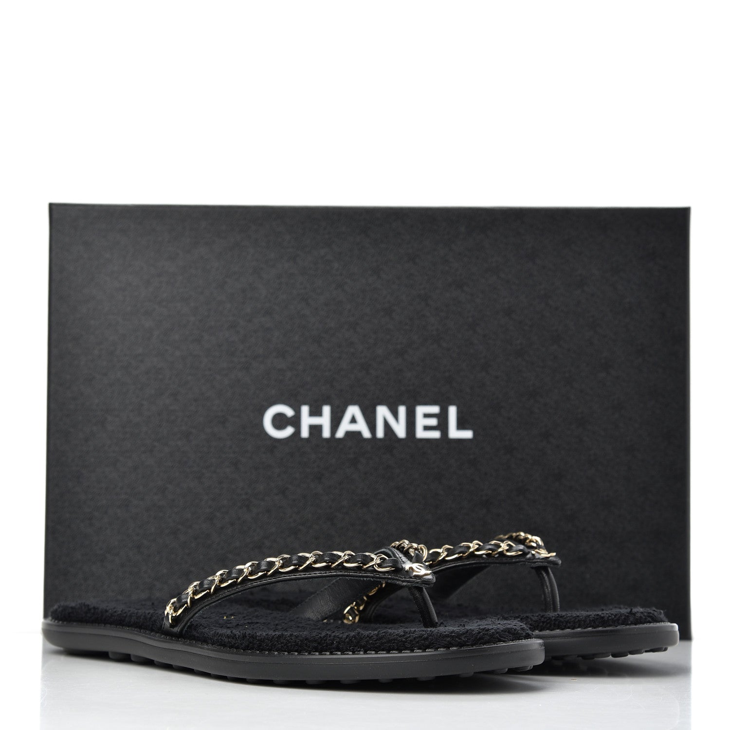 Chanel Lambskin CC Chain Thong Sandals 38 Black 9 of 9