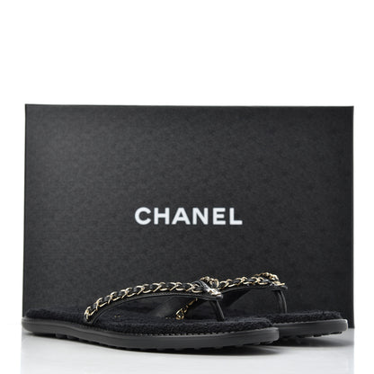 Chanel Lambskin CC Chain Thong Sandals 38 Black 9 of 9