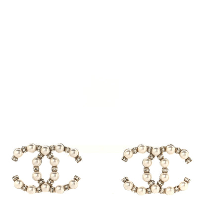 Chanel Pearl Crystal CC Earrings Gold 1 of 5
