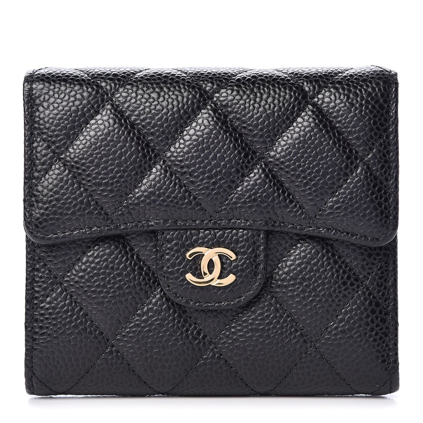 Caviar Quilted Compact Flap Wallet Black