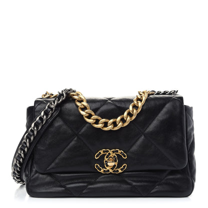 Chanel Shiny Goatskin Quilted Medium Chanel 19 Flap Black 1 of 9