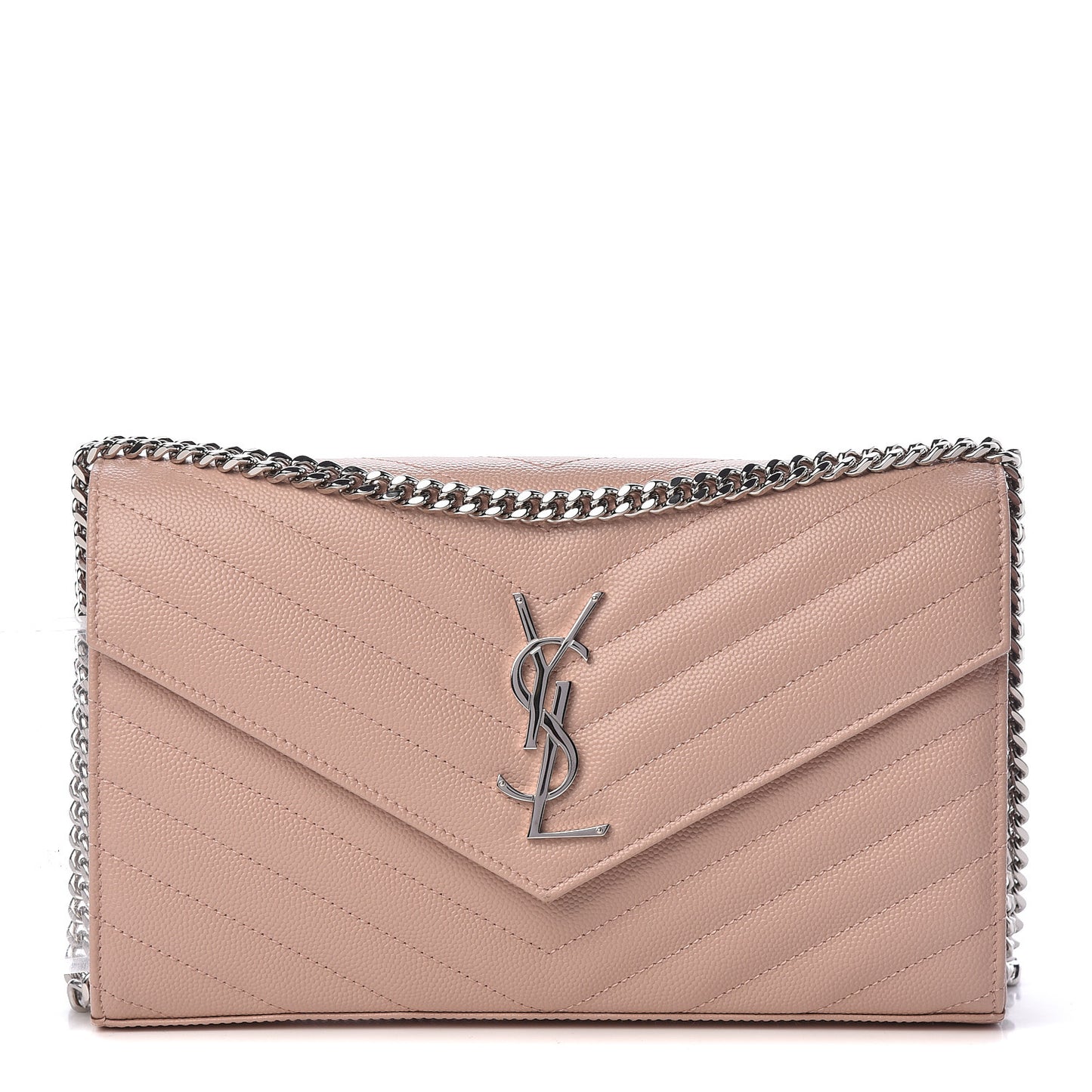 Grain De Poudre Matelasse Chevron Monogram Chain Wallet Rose Antic