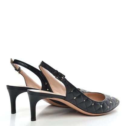 Valentino Garavani Nappa Quilted Rockstud Spike Slingback Low Heel Pumps 39.5 Black 4 of 9