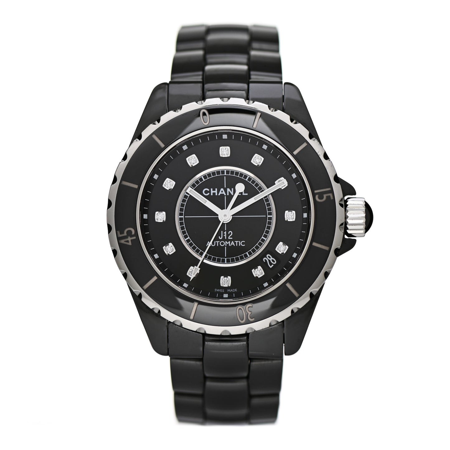 Stainless Steel Ceramic Diamond 38mm J12 Automatic Watch Black