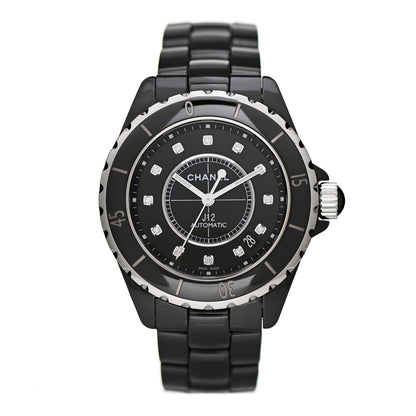 Chanel Stainless Steel Ceramic Diamond 38mm J12 Automatic Watch Black 1 of 4