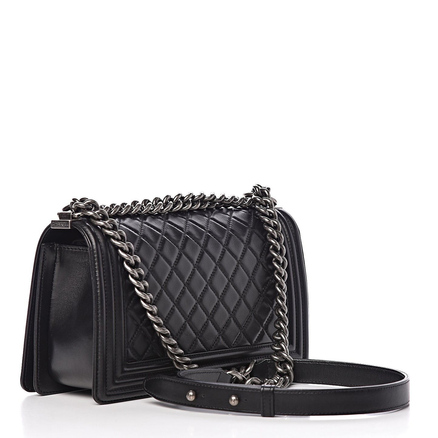 Lambskin Quilted Medium Boy Flap Black