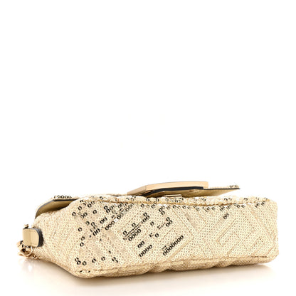 Fendi Ricamo Sequin Paillettes Vitello Grace FF Mini Baguette Oro Chiaro 4 of 10