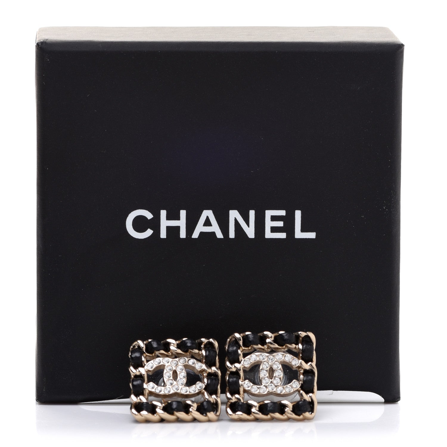 Chanel Crystal Lambskin Chain Sergeant Chanel Stud Earrings Black Gold 5 of 5
