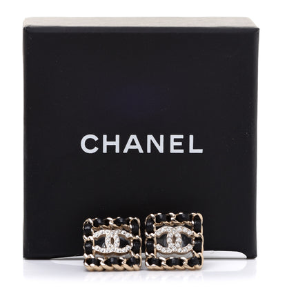 Chanel Crystal Lambskin Chain Sergeant Chanel Stud Earrings Black Gold 5 of 5