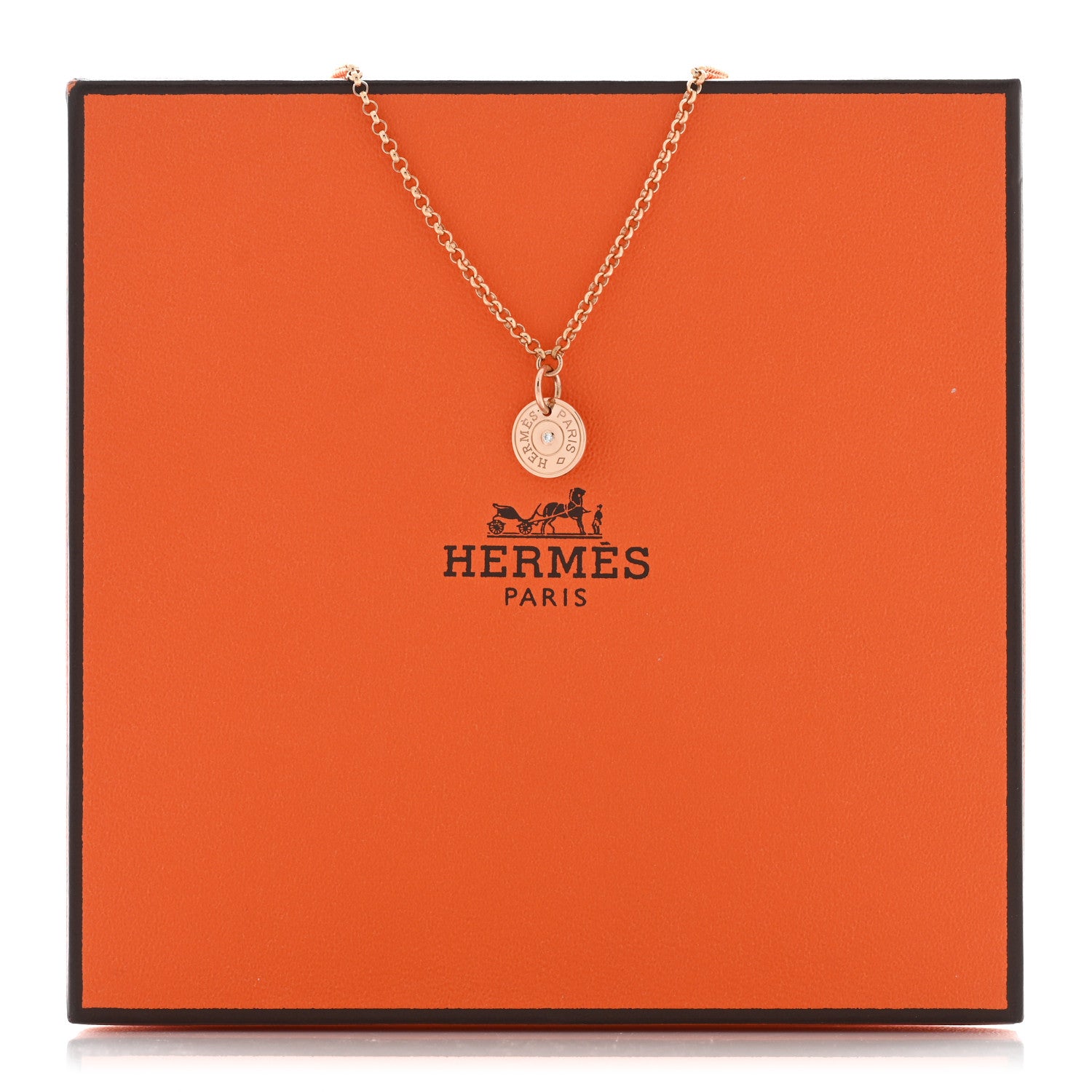 Hermes 18K Rose Gold Diamond Gambade Clou de Selle Necklace 6 of 6