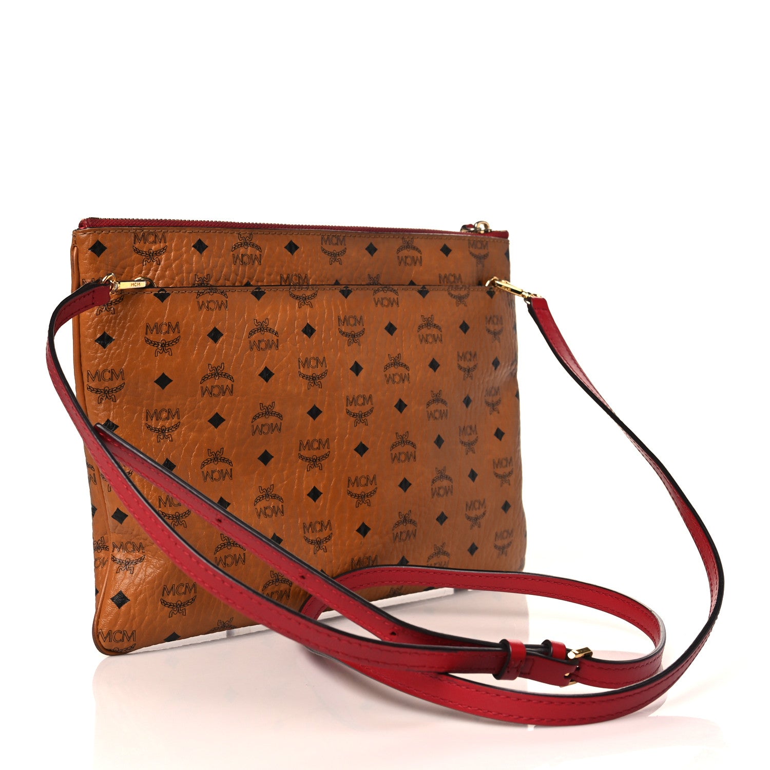 MCM Visetos Medium Crossbody Pouch Cognac Red 3 of 10