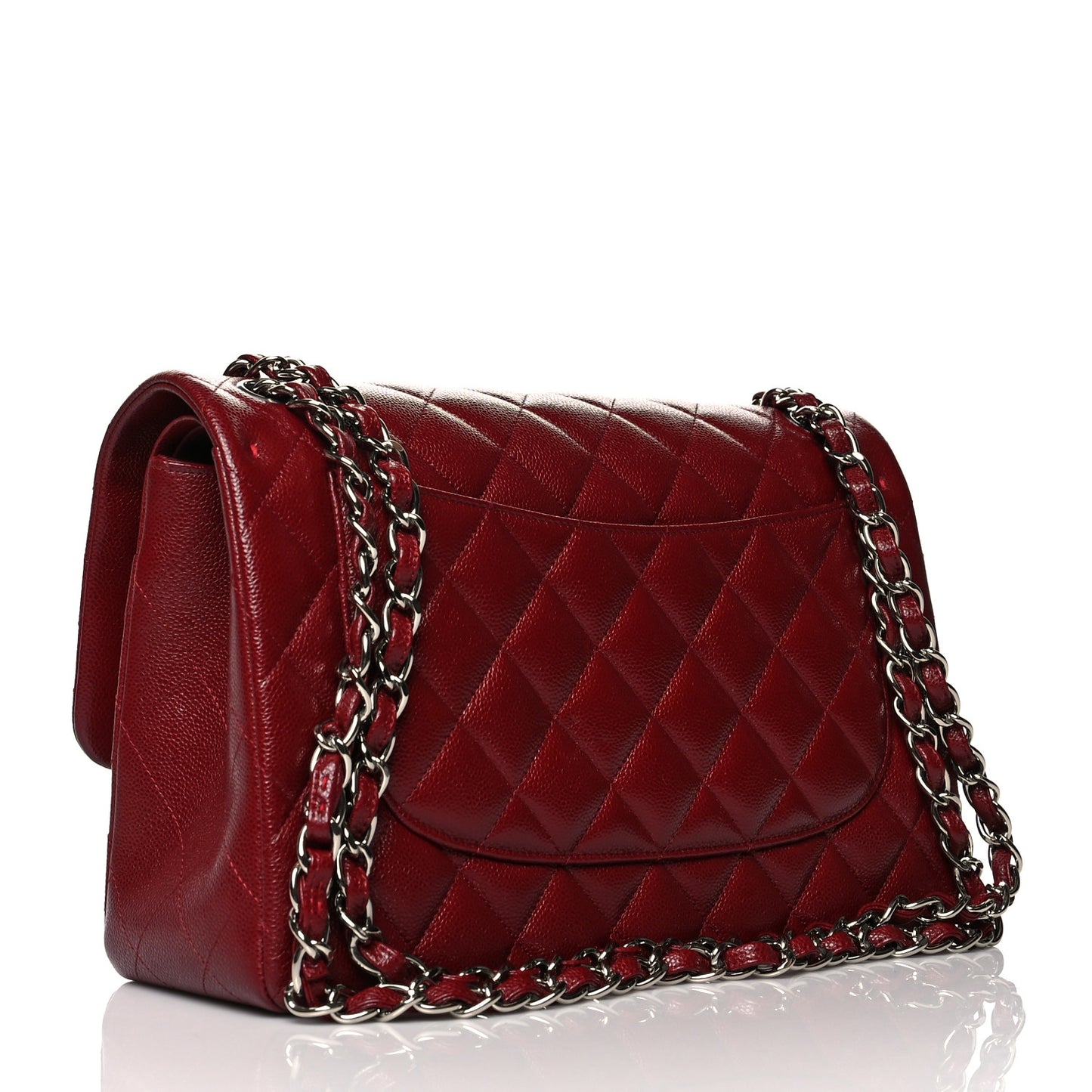 Caviar Quilted Jumbo Double Flap Dark Red