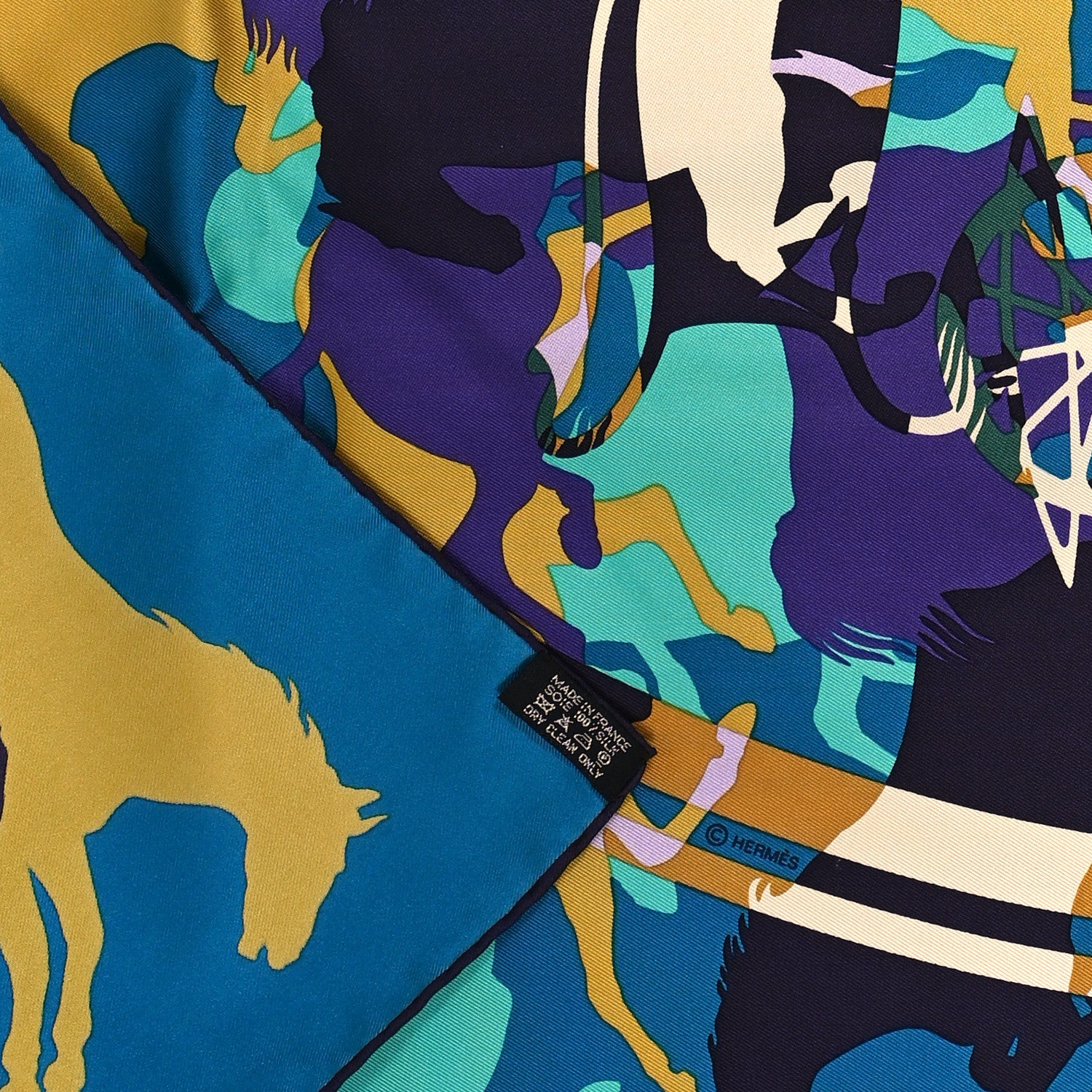 Hermes Silk Ex Libris En Camouflage Scarf 90 Canard Turquoise Violet 3 of 5
