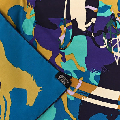 Hermes Silk Ex Libris En Camouflage Scarf 90 Canard Turquoise Violet 3 of 5