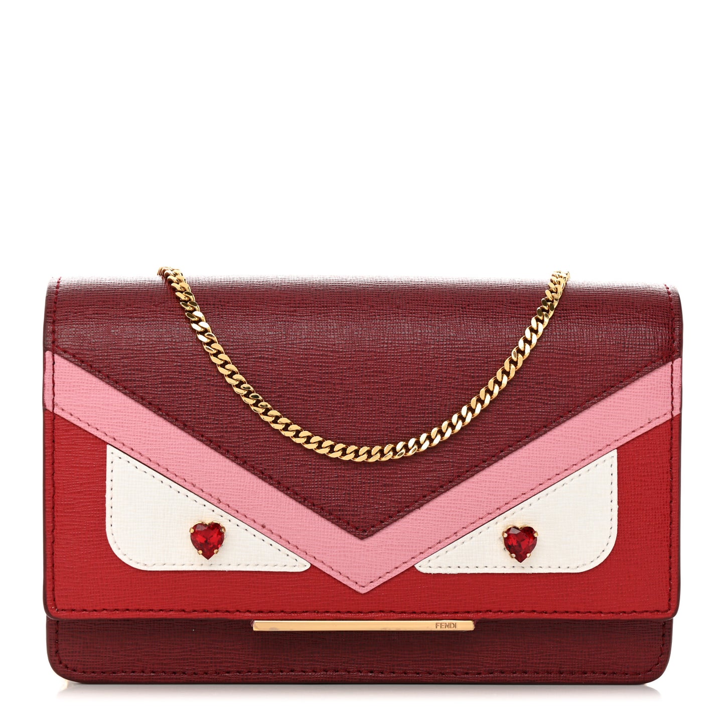 Vitello Elite Crystal Fendi Loves Monster Eyes Tube Wallet on Chain Rosso Scuro Multicolor