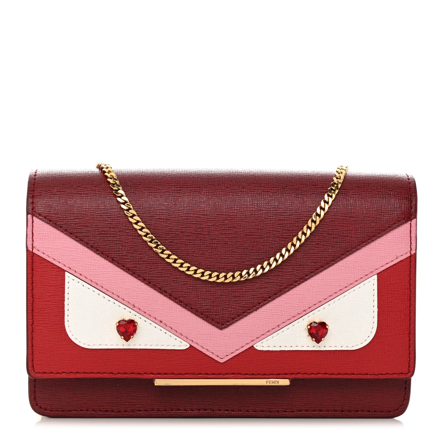 Fendi Vitello Elite Crystal Fendi Loves Monster Eyes Tube Wallet on Chain Rosso Scuro Multicolor 1 of 16