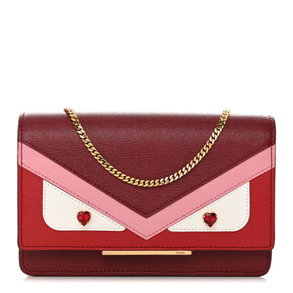 Fendi Vitello Elite Crystal Fendi Loves Monster Eyes Tube Wallet on Chain Rosso Scuro Multicolor 1 of 16