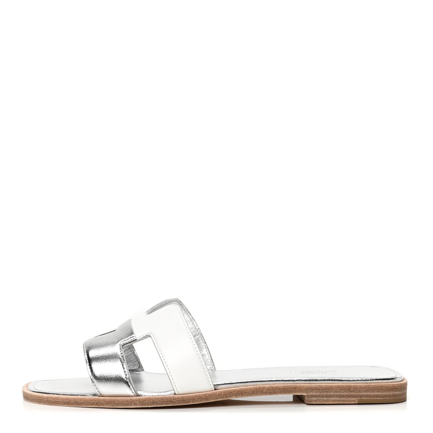 Hermes Metallic Nappa Box Oran Sandals 37.5 White Gris Argente 1 of 6