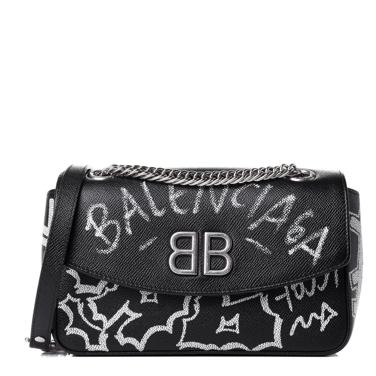 Veau Graffiti S BB Round Shoulder Bag Black White