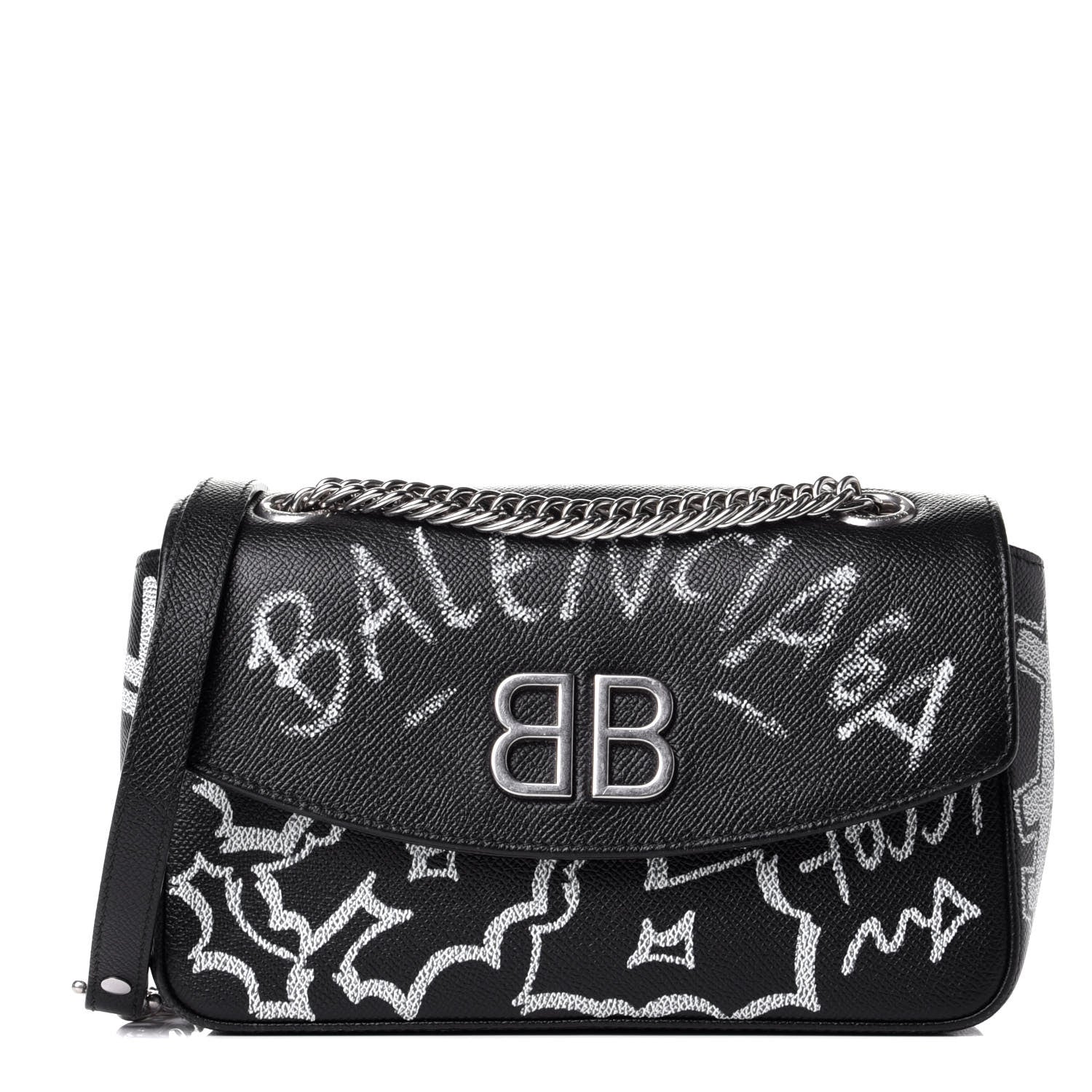 Balenciaga Veau Graffiti S BB Round Shoulder Bag Black White 1 of 9