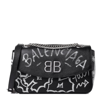 Balenciaga Veau Graffiti S BB Round Shoulder Bag Black White 1 of 9