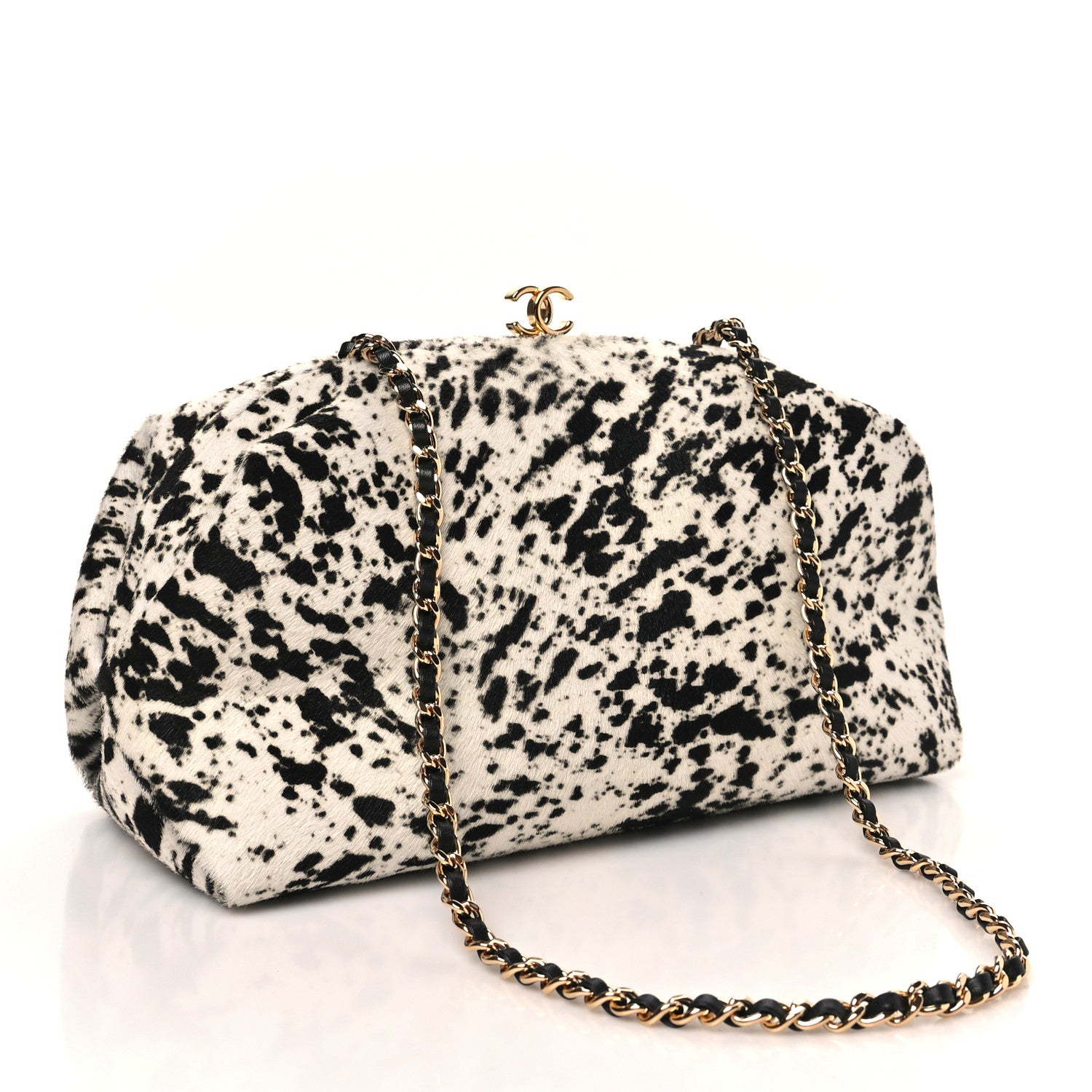 Chanel Lambskin Pony Hair Printed Clutch With Chain Black White 2 of 11