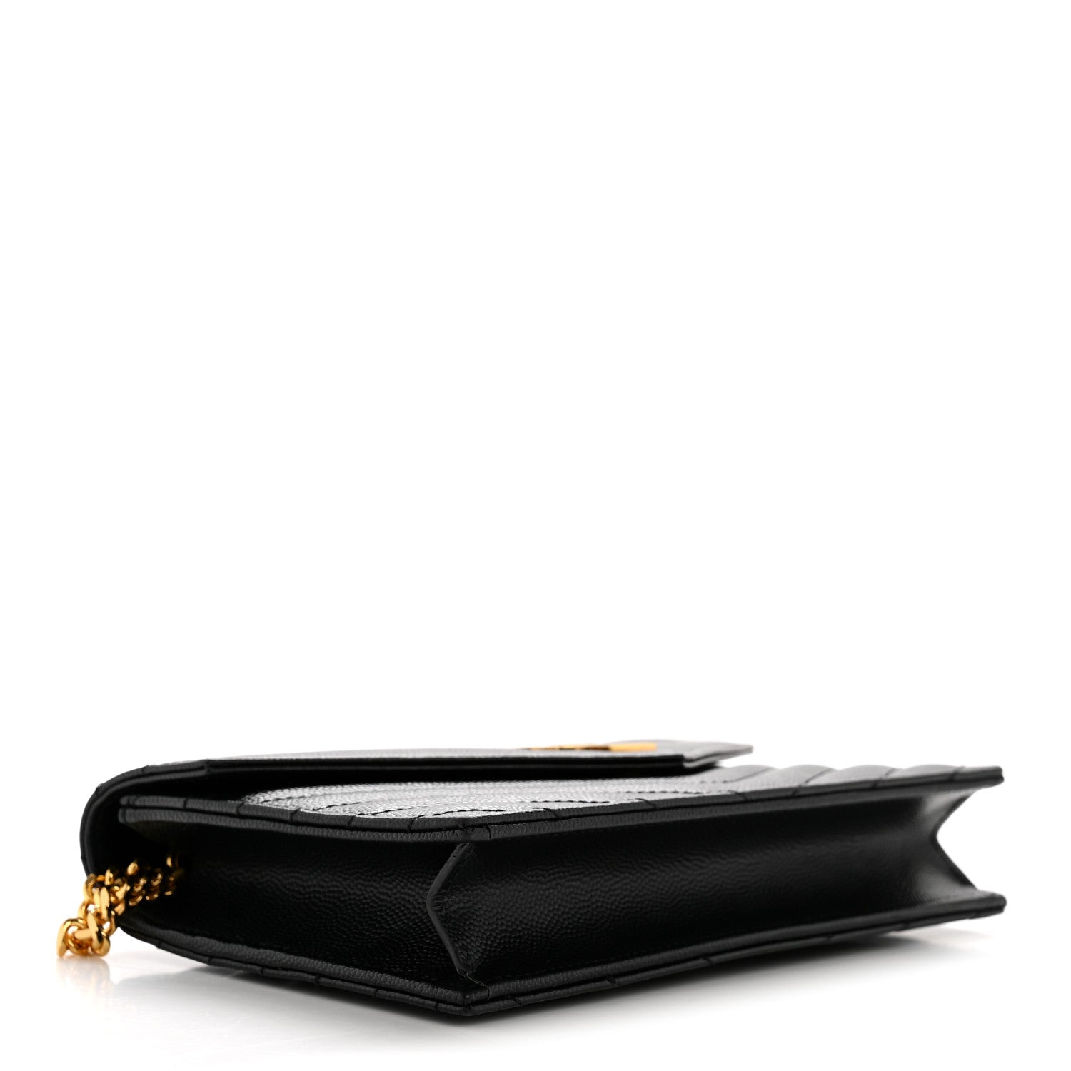 Saint Laurent Grain De Poudre Matelasse Chevron Monogram Envelope Chain Wallet Black 4 of 13