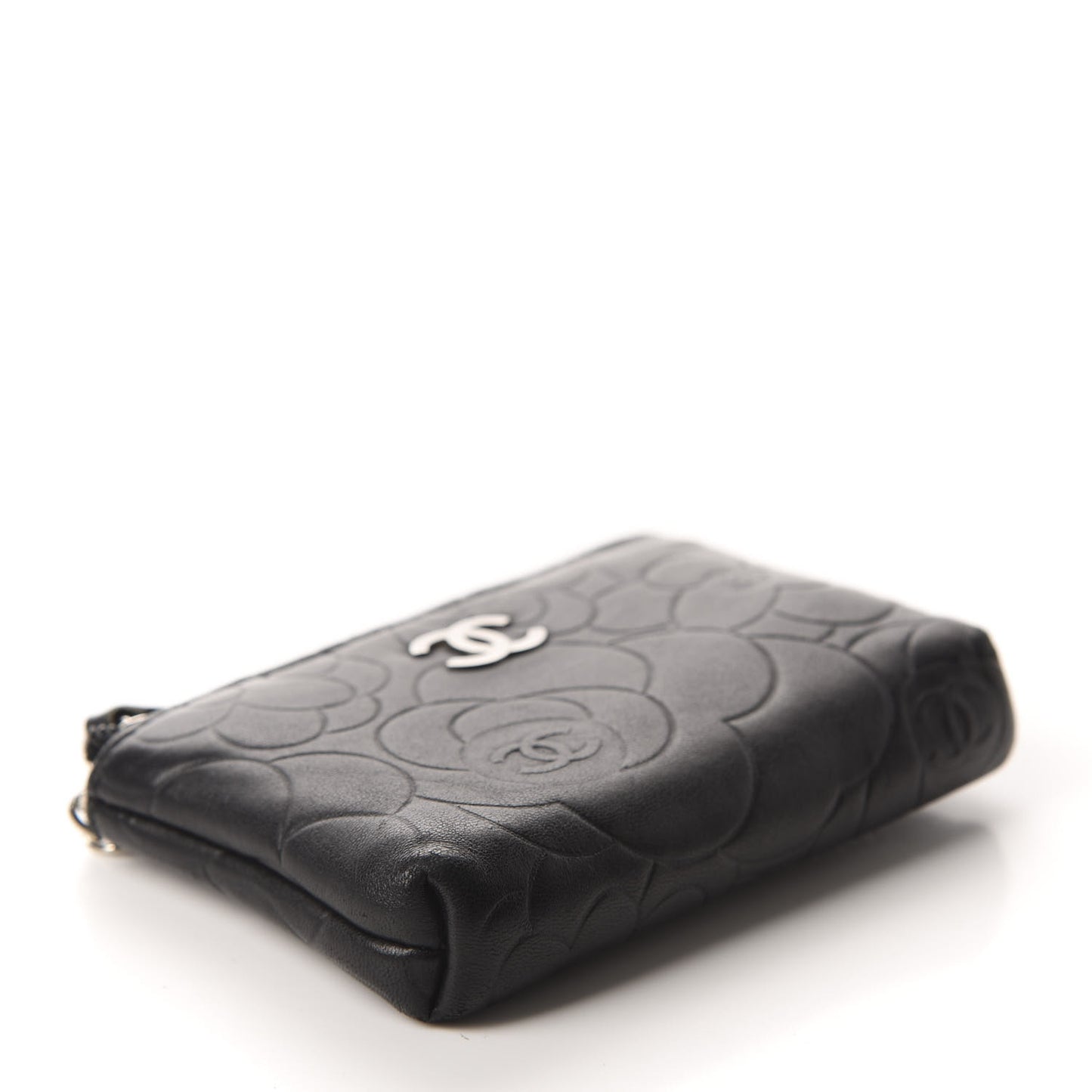 Lambskin Camellia Embossed Key Holder Case Black