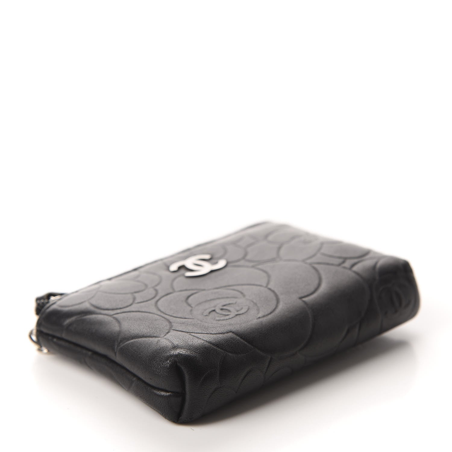 Chanel Lambskin Camellia Embossed Key Holder Case Black 4 of 7