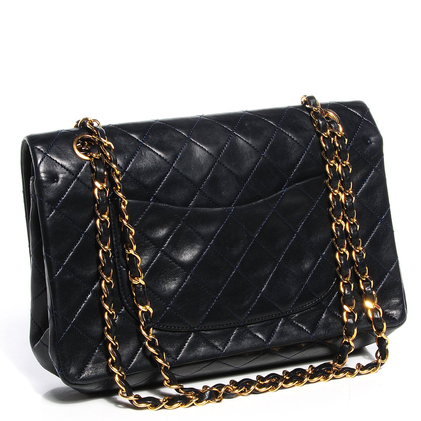 Lambskin Quilted Medium Double Flap Navy