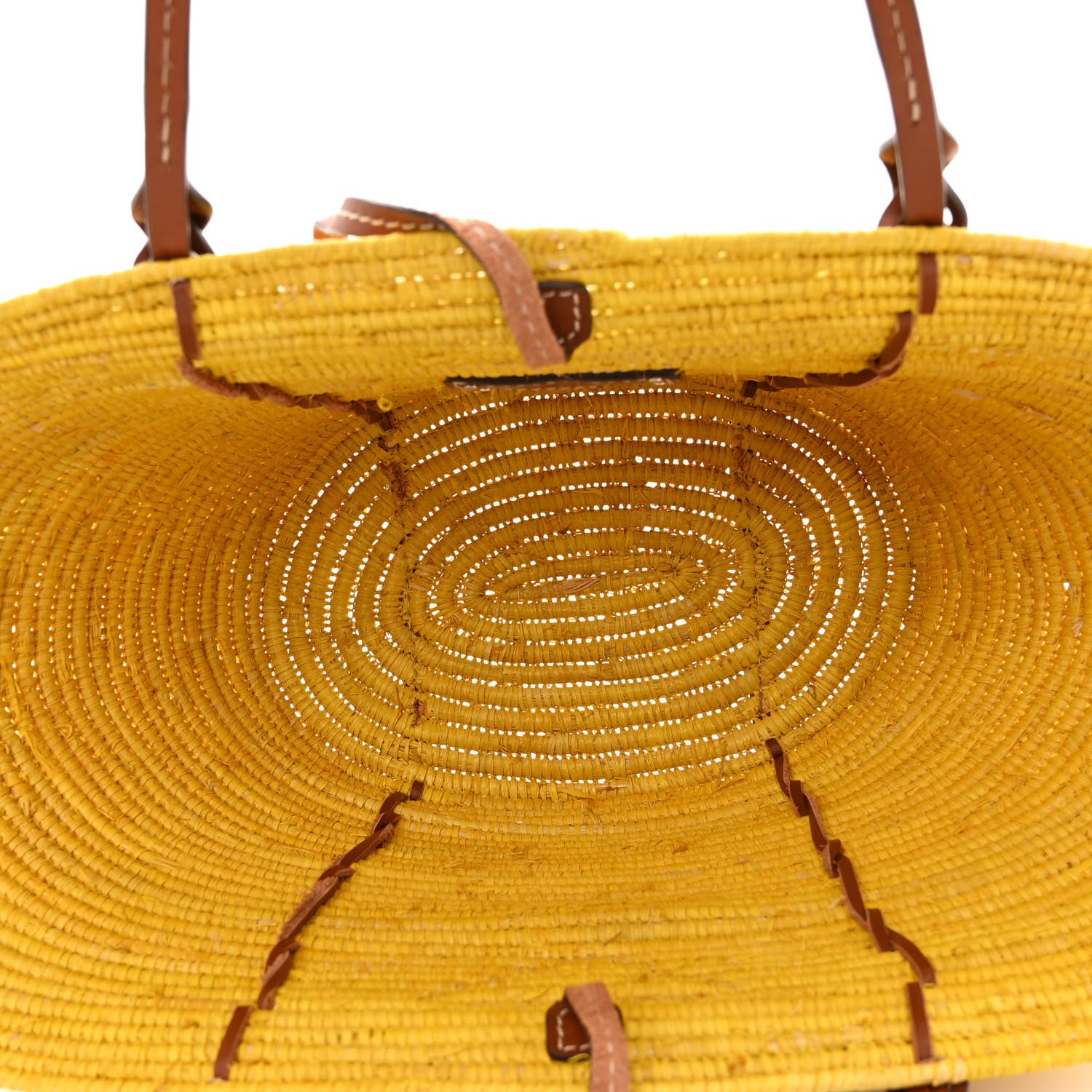 Prada Paglia Vitello Woven Braided Basket Tote Yellow Cognac 5 of 9