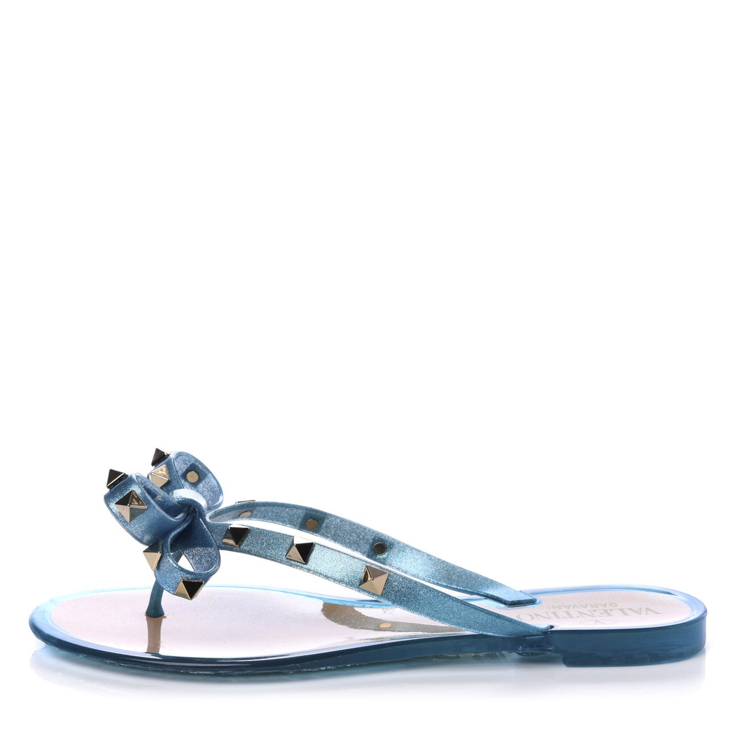 PVC Jelly Glitter Rockstud Bow Thong Sandals 35 Cerulean