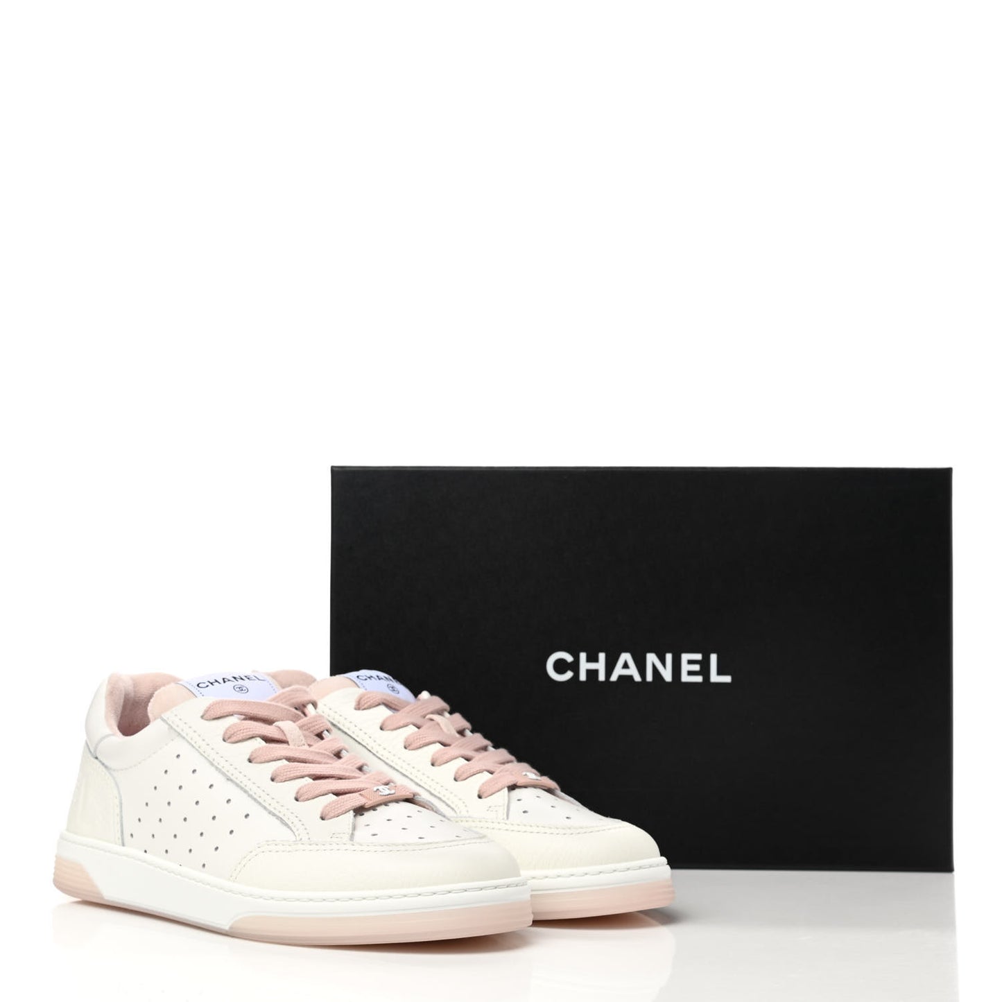 Grained Calfskin Fabric Womens Logo Sneakers 40 White Light Pink