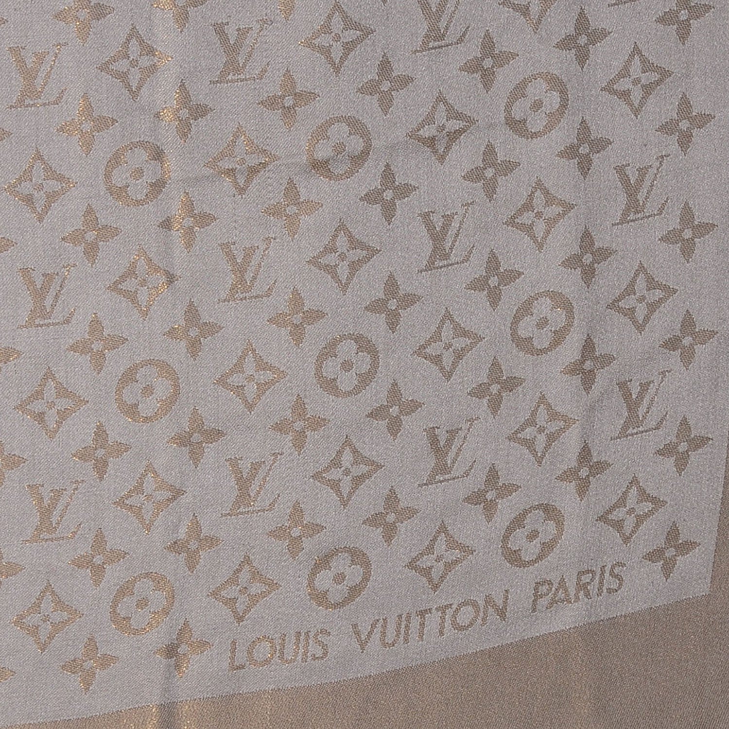 Louis Vuitton Silk Wool Monogram Shine Shawl Beige 4 of 5