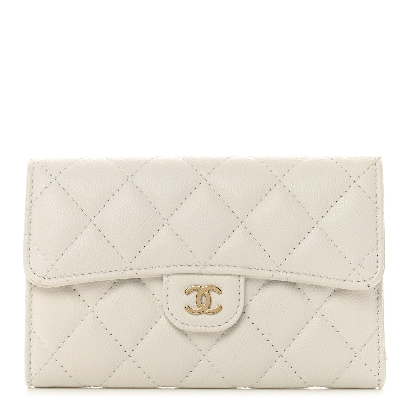 Caviar Quilted Medium Flap Wallet White
